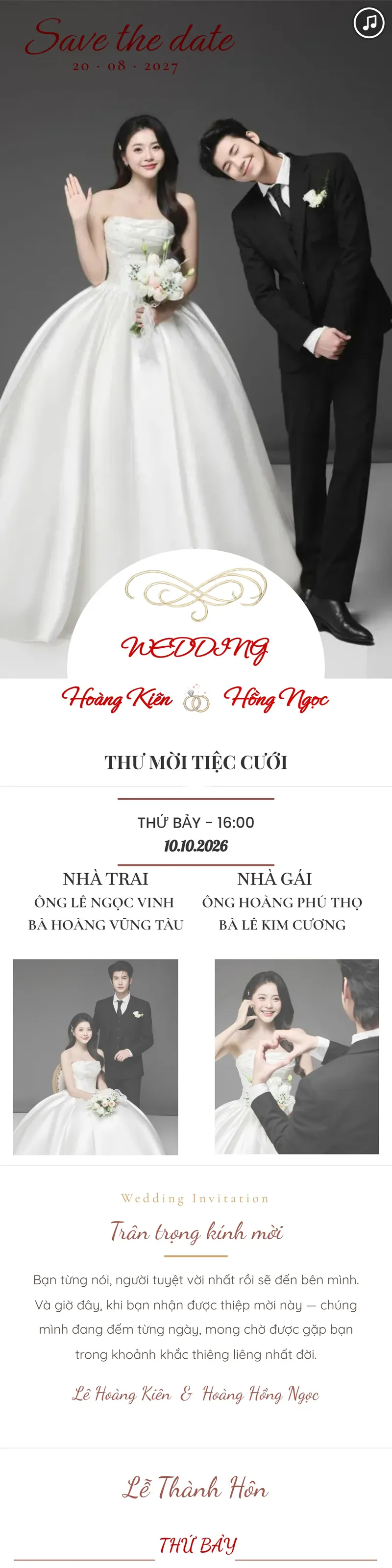 Thiệp cưới Save The Date — đỏ mận trang nhã