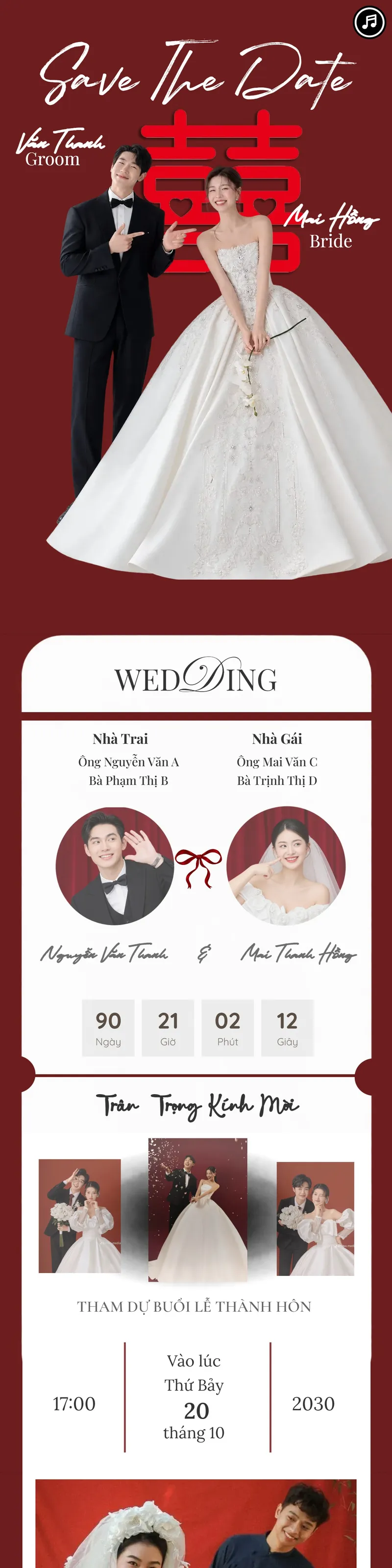 Thiệp cưới chữ Hỷ — đỏ truyền thống