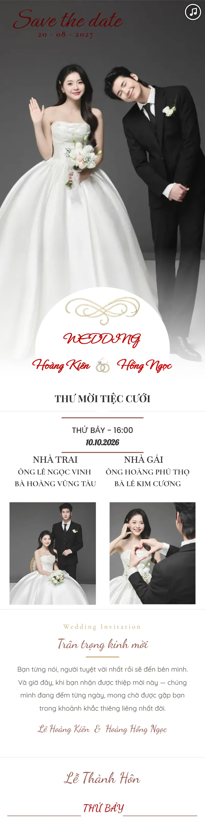 Thiệp cưới Save The Date — đỏ mận trang nhã