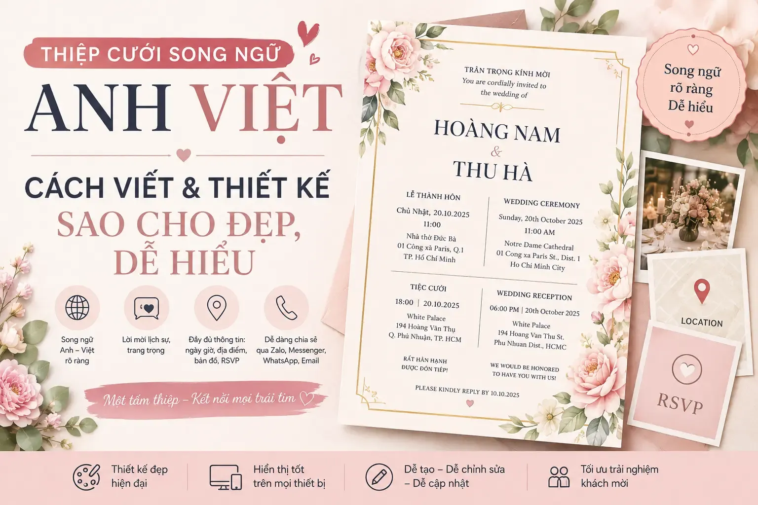 Thiệp cưới song ngữ Anh Việt: Cách viết và thiết kế sao cho đẹp, dễ hiểu