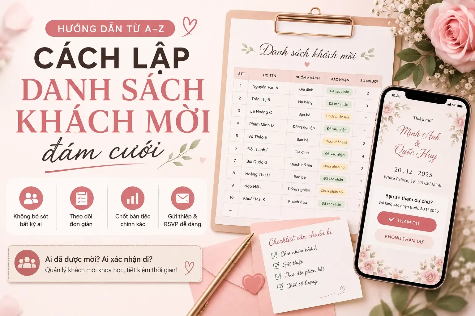 Cách lập danh sách khách mời đám cưới: Hướng dẫn từ A–Z để không bỏ sót ai