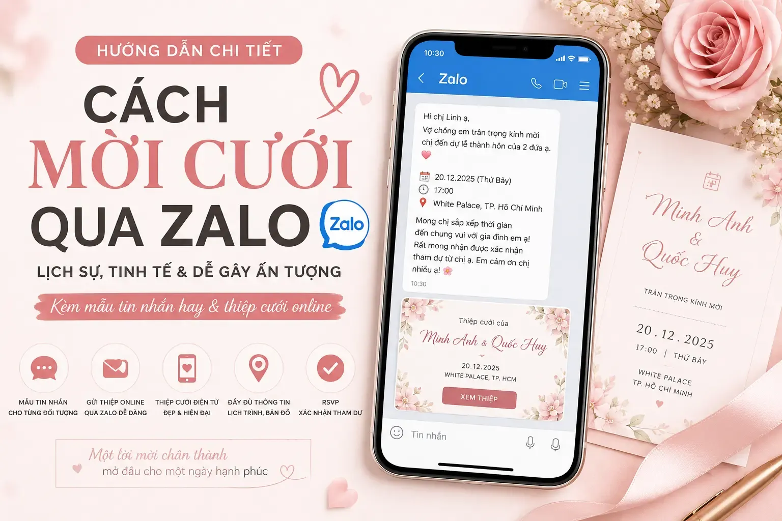 Cách mời cưới qua Zalo lịch sự: Mẫu tin nhắn hay kèm thiệp cưới online