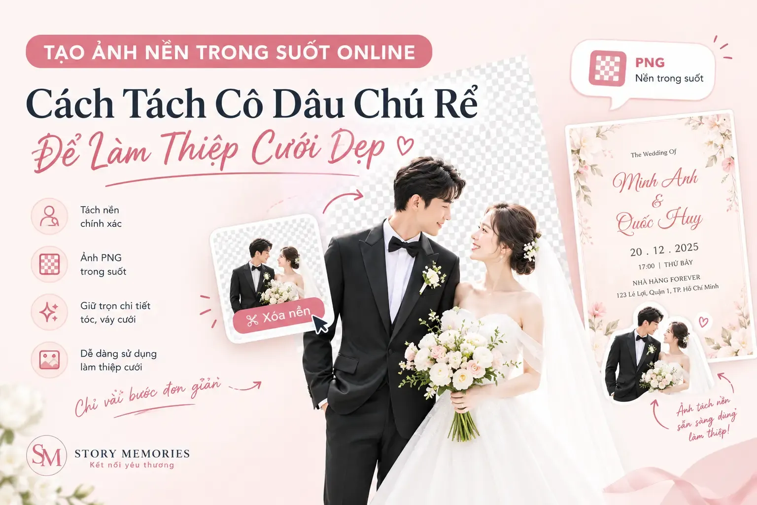 Tạo Ảnh Nền Trong Suốt Online: Cách Tách Cô Dâu Chú Rể Để Làm Thiệp Cưới Đẹp